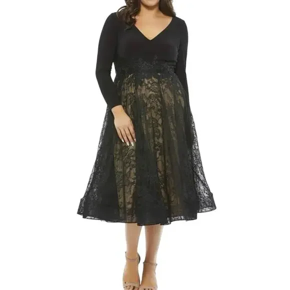 MAC DUGGAL 67897 Jersey & Lace Cocktail Dress, Size 24W, New with Tag MSRP $398 - Picture 1 of 8